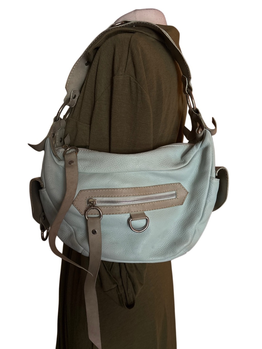 Arezzo Light Blue Leather Shoulder Bag with gray Trim